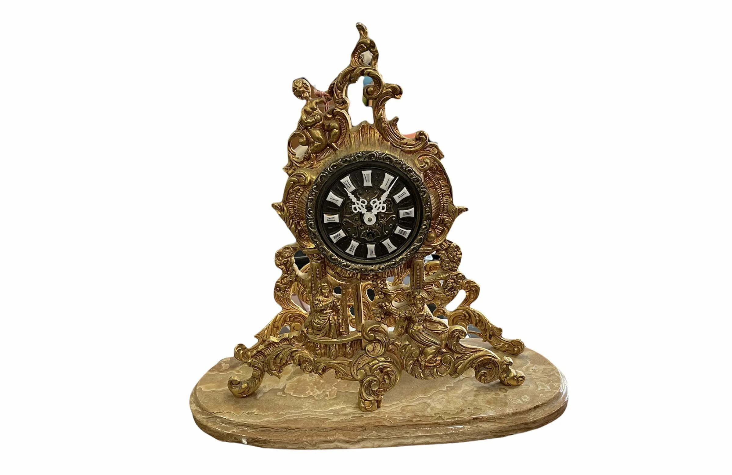 Reloj bronce y mármol de cuerda 1940