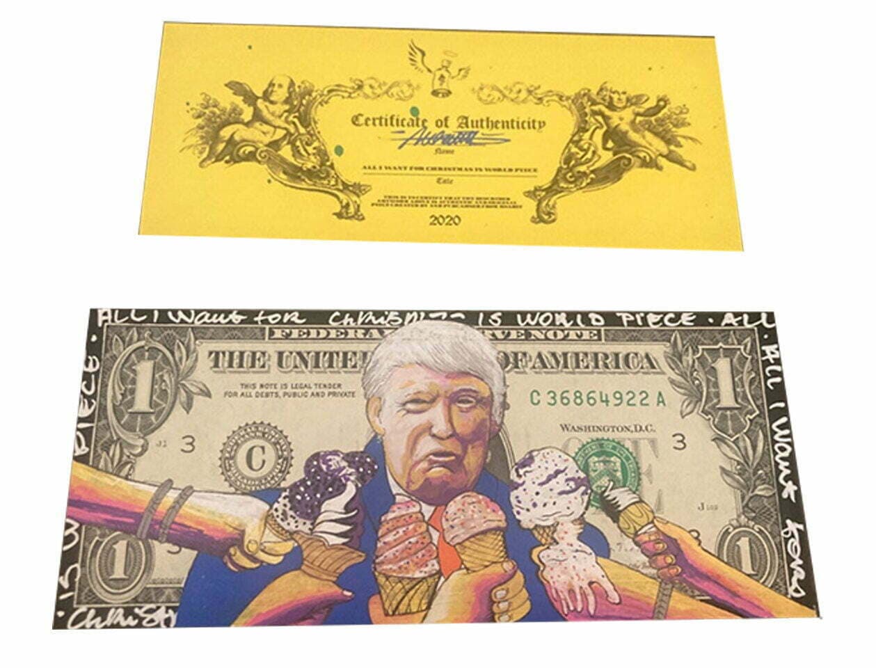 All I Want For ChristMas Is World Piece Pintura sobre billete por Moabit