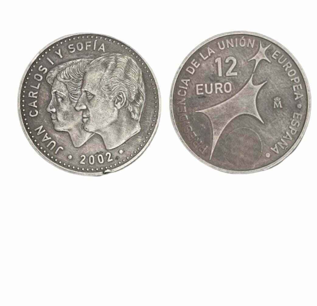 Moneda 12 euros plata Juan Carlos I y Sofía, año 2002 estuchada