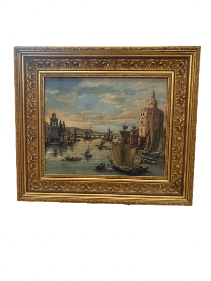 oleo sobre madera Torre del Oro Sevilla