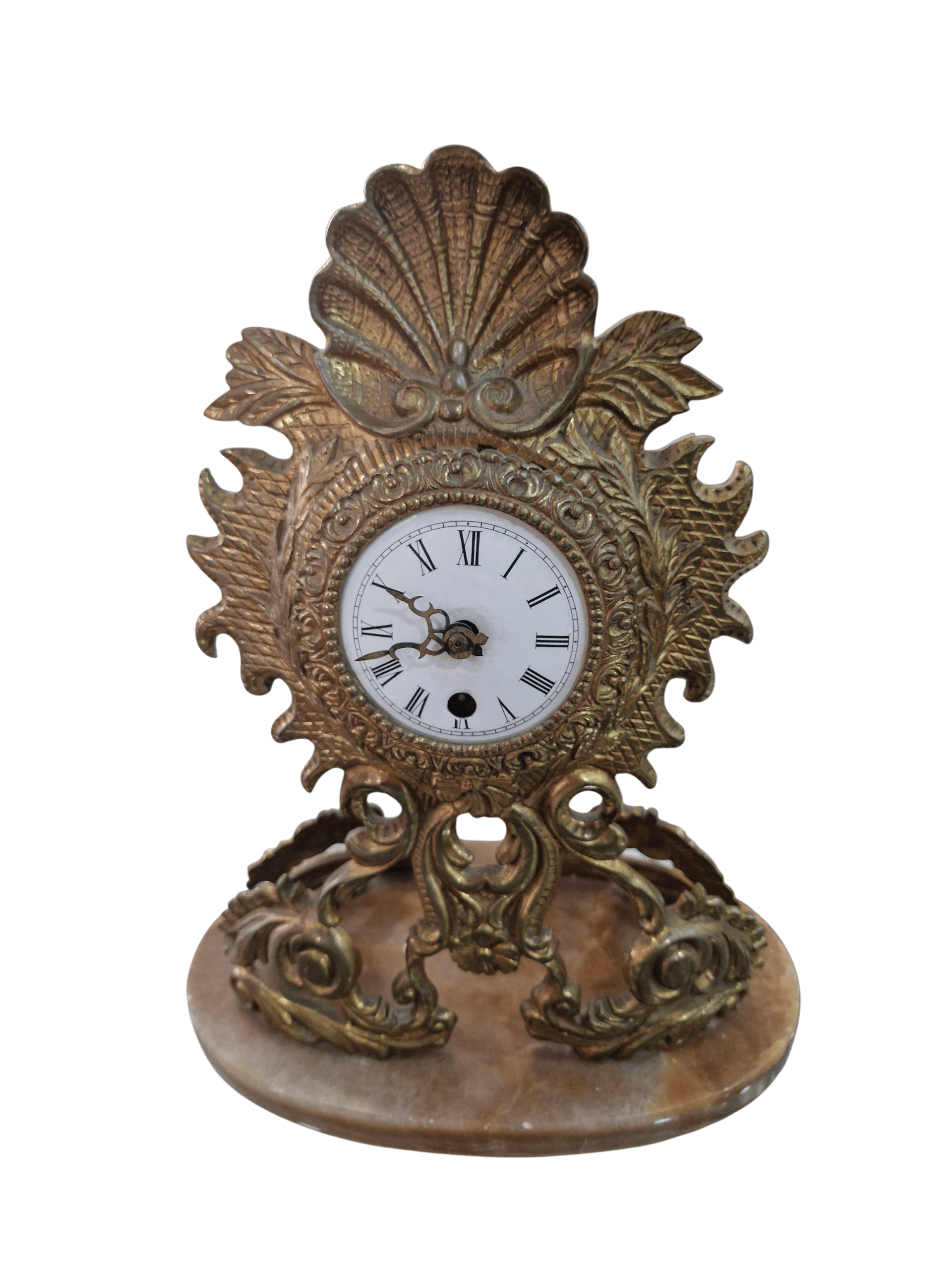 Reloj de sobremesa decorativo en metal dorado y mármol