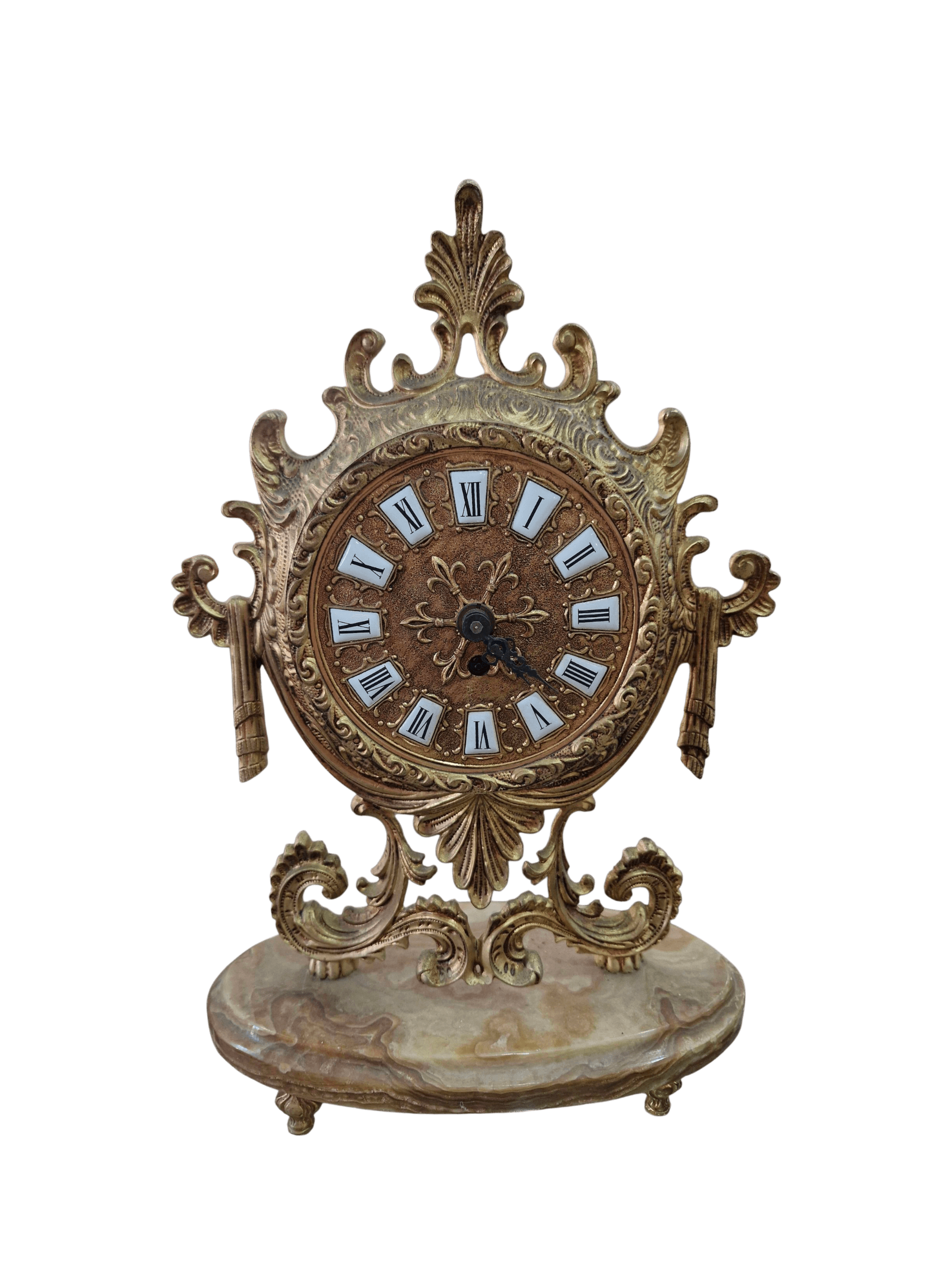 Reloj antiguo de sobremesa en metal y mármol