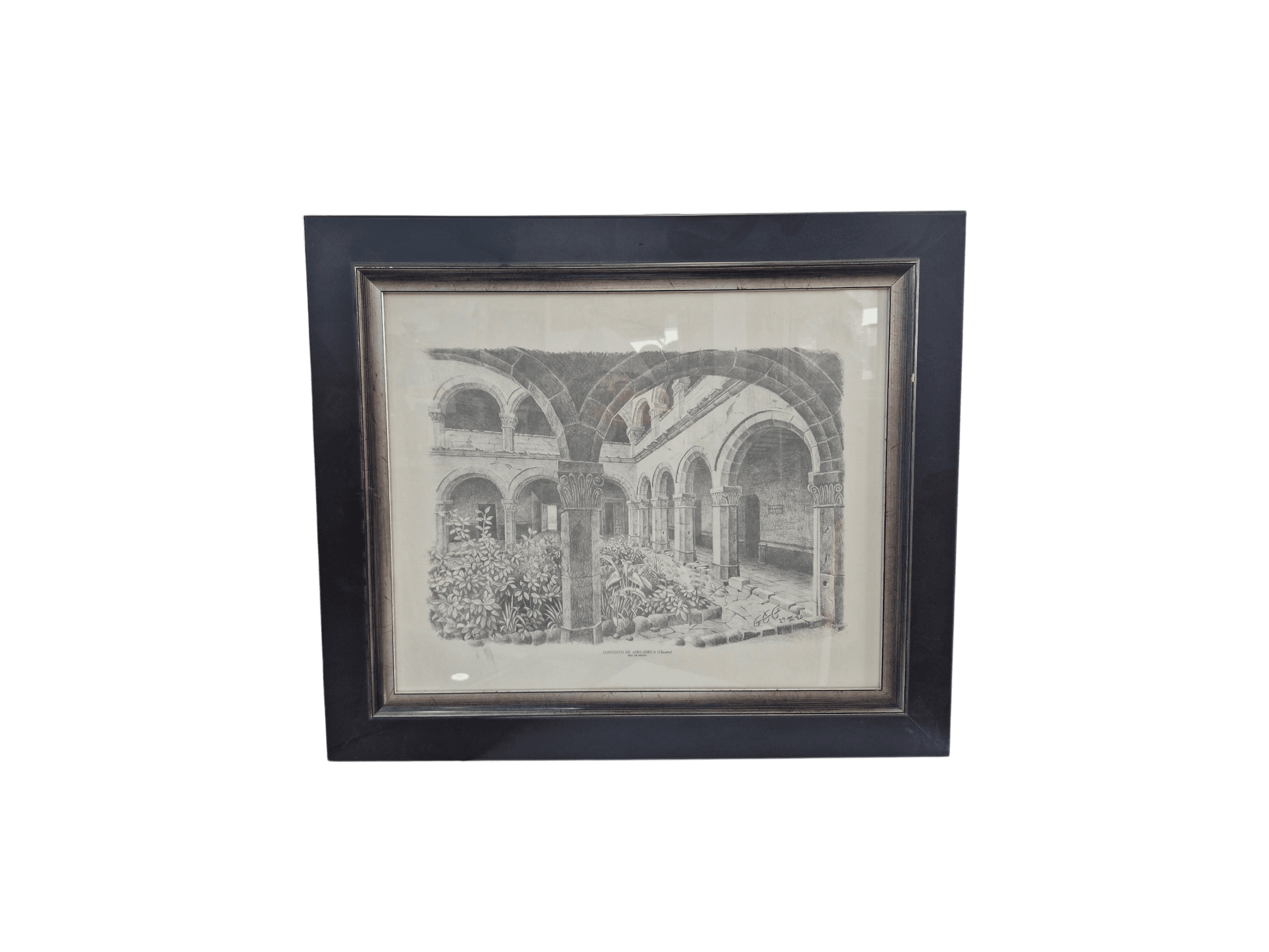 Dibujo enmarcado del Convento de Amecameca (Claustro)