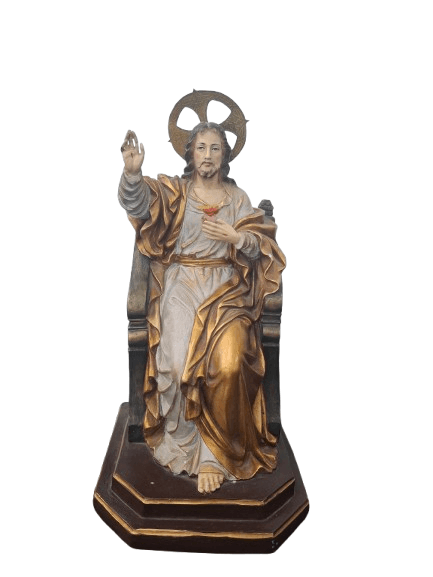 Antigua escultura del Sagrado Corazón de Jesús entronizado