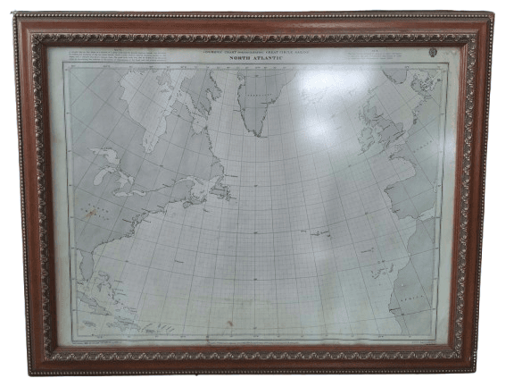 Antiguo Mapa de Navegación del Atlántico Norte – Carta Náutica Vintage Enmarcada (C. 1950-1970)