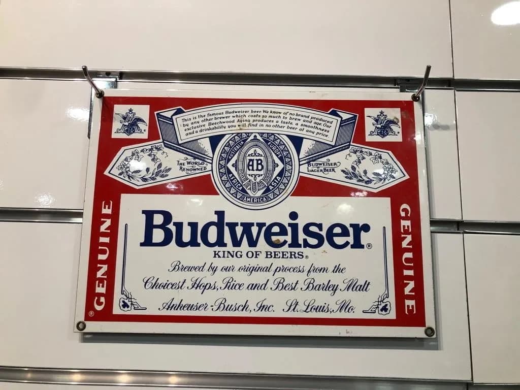 CERVEZA BUDWEISER ORIGINAL ESMALTADO 40 X 20 CM CARTEL PUBLICIDAD