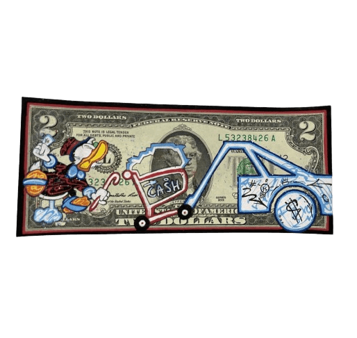 HOOKED UP $2 Pintura sobre billete
