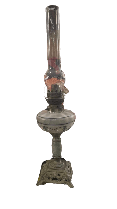 Lámpara Vintage de Aceite en Cristal Tallado y Metal