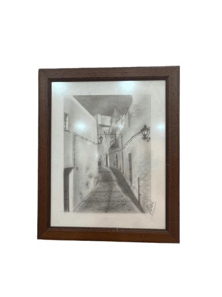 Dibujo a lápiz de callejón europeo