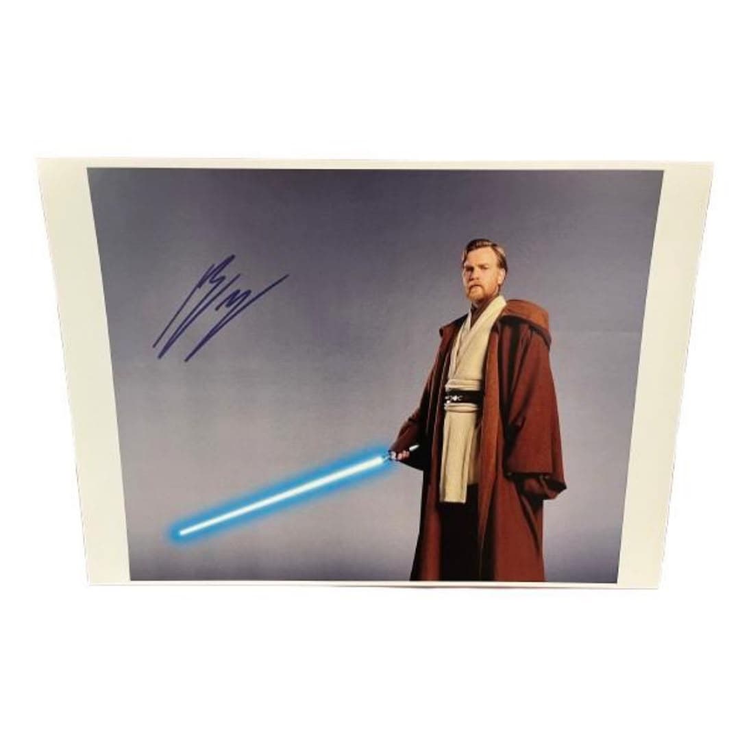 Fotografía promocional coleccionable de la saga Star Wars con autógrafo impreso de Ewan McGregor como Obi-Wan Kenobi